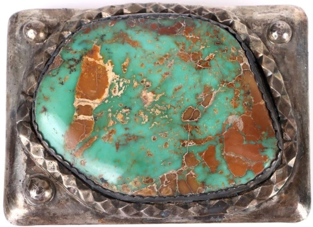 Lot 157163: STERLING SILVER NAVAJO TURQUOISE BELT BUCKLE