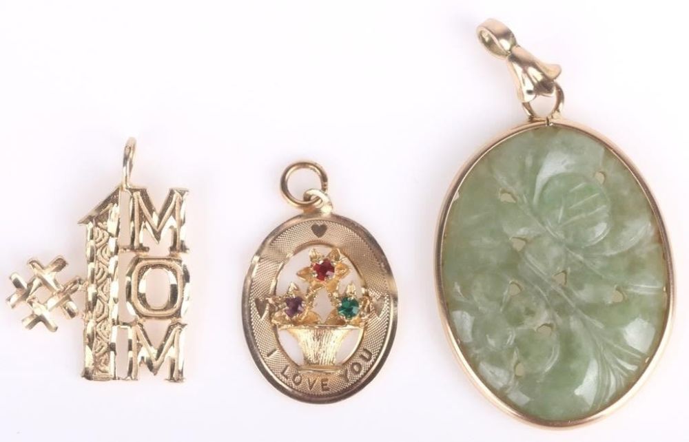 Lot 157179: 14K YELLOW JADE & OTHER GEMSTONE PENDANTS - (3)