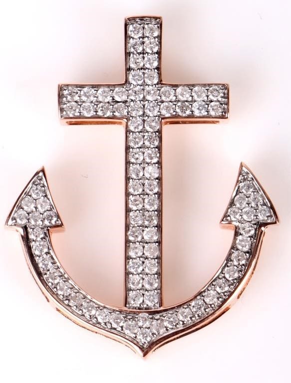 Lot 157180: 14K ROSE GOLD DIAMOND ANCHOR PENDANT - 0.86 CTW