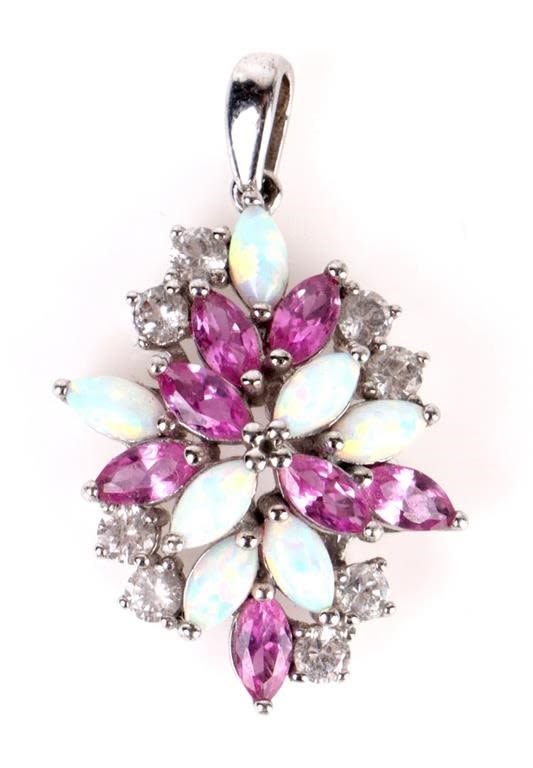Lot 157186: STERLING SILVER DIAMOND, OPAL & RUBY PENDANT