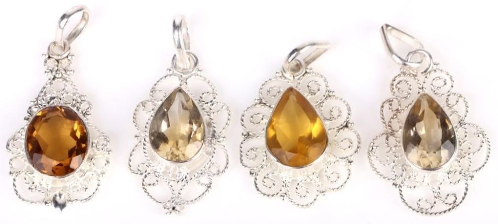 Lot 157188: STERLING SILVER TOPAZ & CITRINE ORNATE PENDANTS
