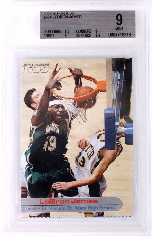 Lot 157229: 2003 SI FOR KIDS LEBRON JAMES #264 BECKETT MINT 9