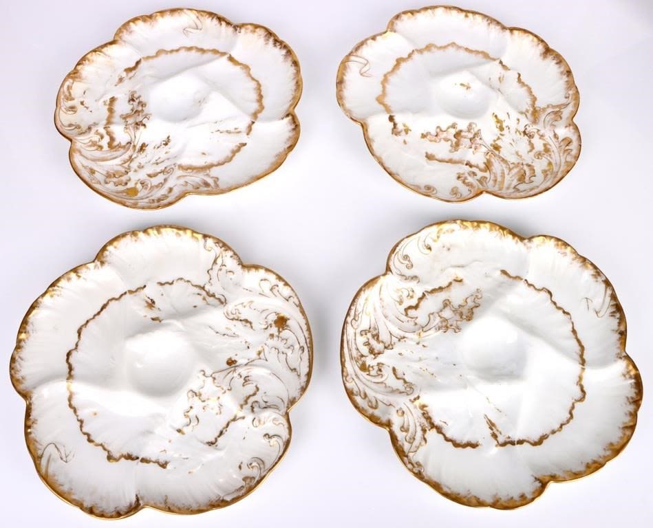 Lot 157249: ANTIQUE 1891 LIMOGES OYSTER WHITE & GOLD PLATE SET