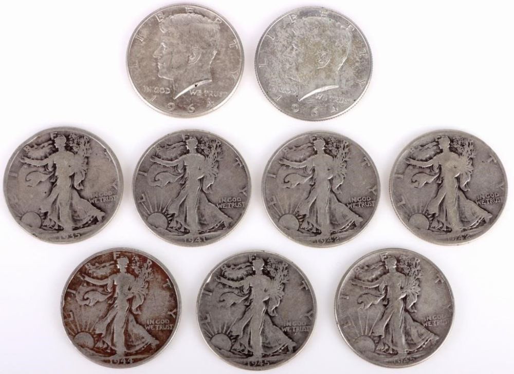 Lot 157268: 90% SILVER WALKING LIBERTY & KENNEDY HALF DOLLARS