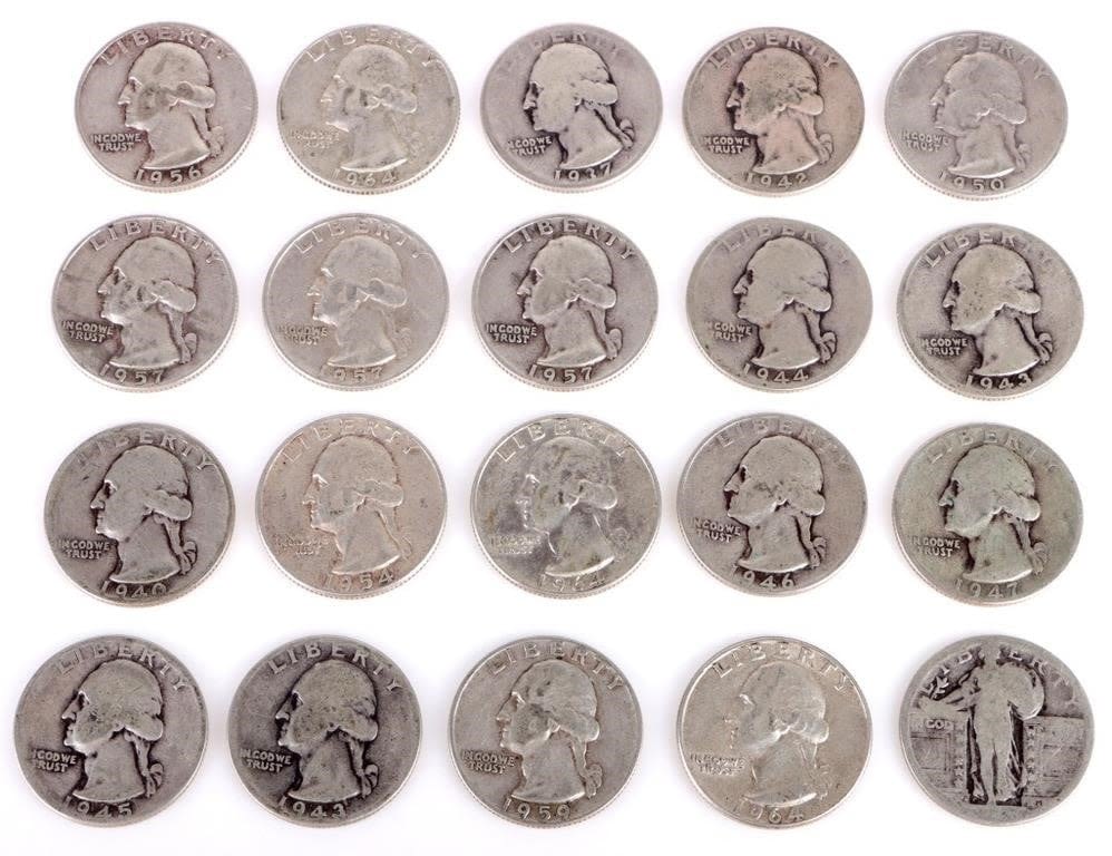Lot 157270: 90% SILVER WASHINGTON QUARTERS & STANDING LIBERTY