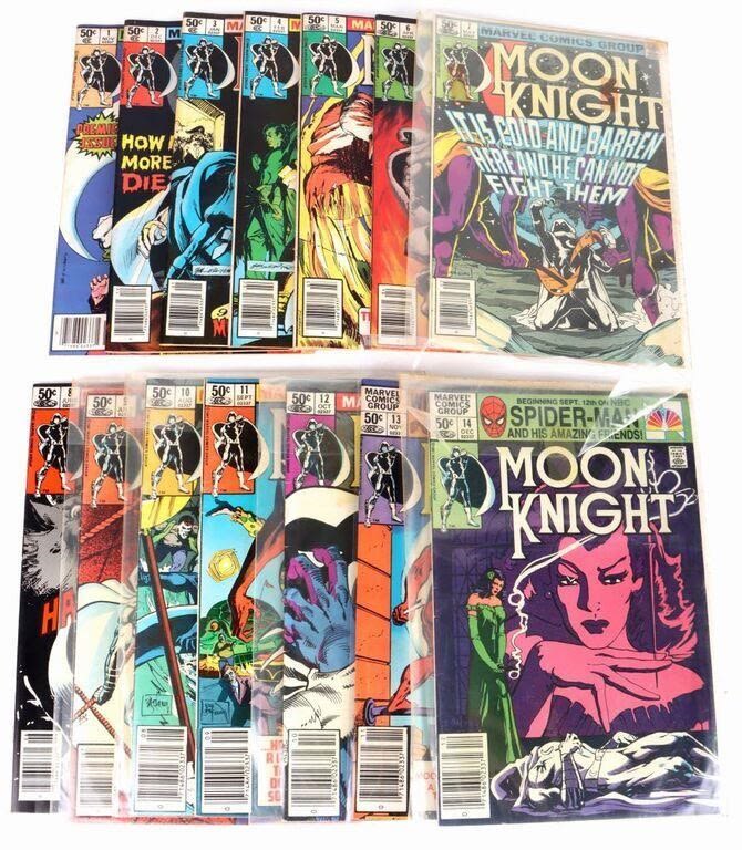 Lot 158188: 1980 MOON KNIGHT #1-14 MARVEL COMIC BOOK LOT OF 14