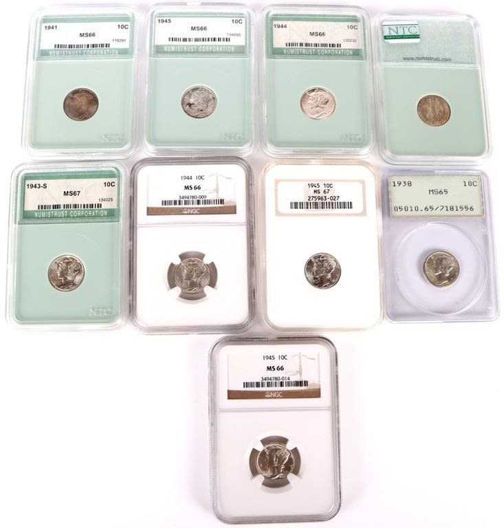 Lot 158219: GRADED 90%  SILVER MERCURY DIMES (9)