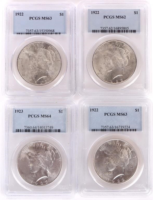 Lot 158227: 1922-23 90% SILVER PSGC PEACE DOLLARS - (4)