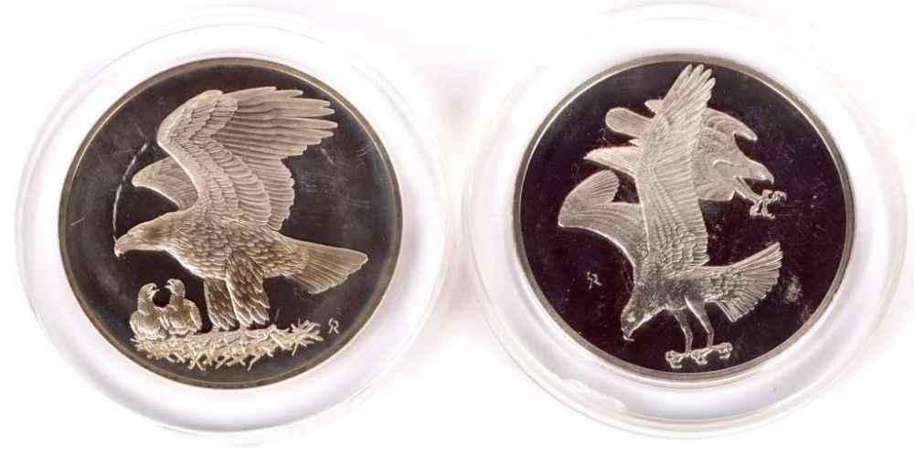 Lot 158235: STERLING FRANKLIN MINT BALD EAGLES, OSPREYS MEDALS