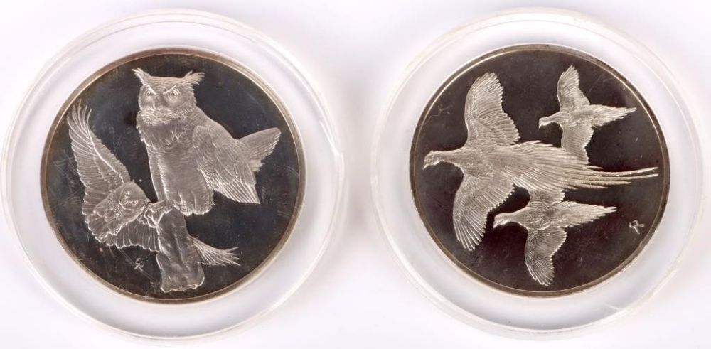 Lot 158236: STERLING FRANKLIN MINT OWLS, PHEASANTS MEDALS