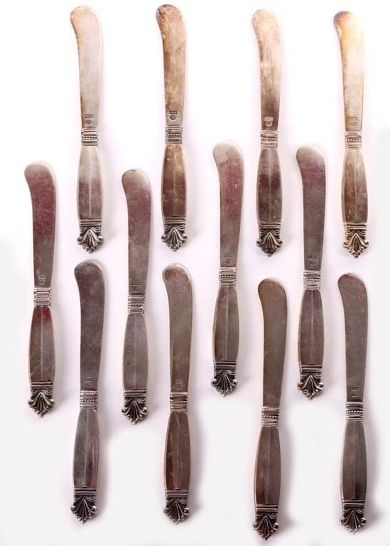 Lot 158255: GEORG JENSEN STERLING DRONNING BUTTER KNIVES - 12