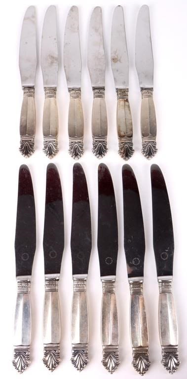Lot 158259: GEORG JENSEN STERLING ACANTHUS DINNER KNIVES - 12