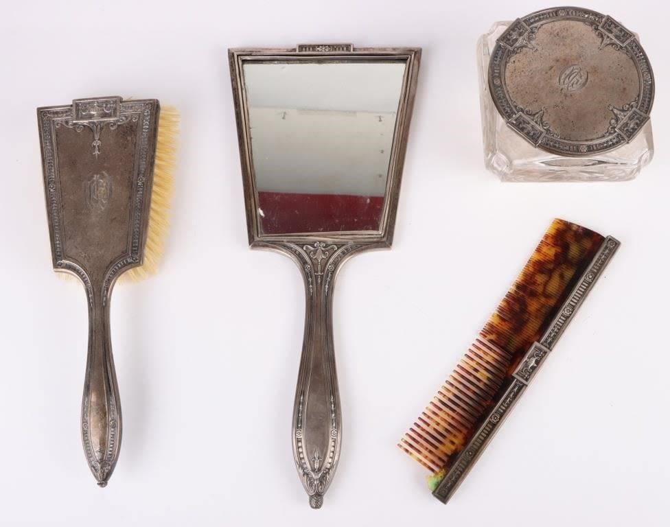 Lot 158278: ANTIQUE STERLING SILVER VANITY SET - LOT OF 4