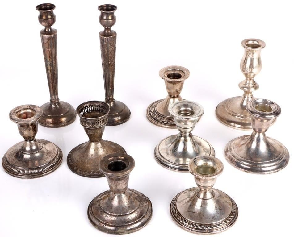 Lot 158279: ANTIQUE STERLING SILVER WEGHTED CANDLE HOLDERS