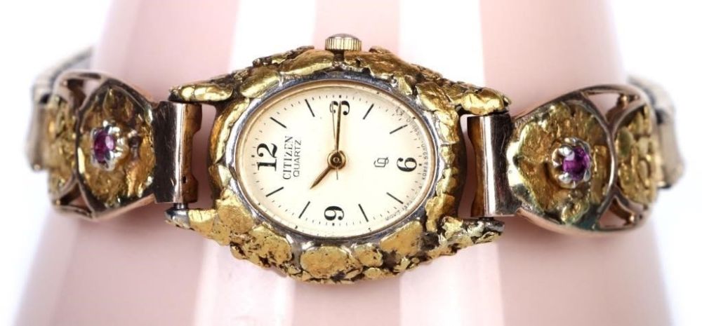 Lot 158282: CITIZEN QUARTZ 10K YELLOW GOLD RUBY LADIES WATCH