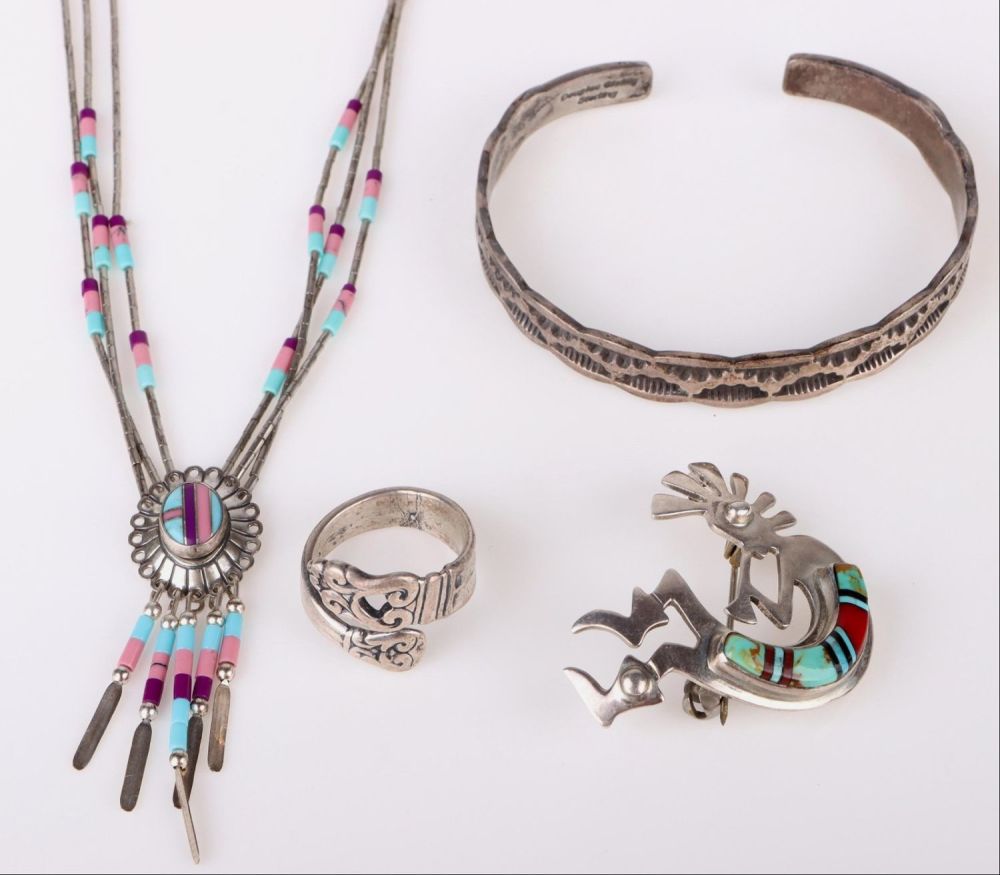 Lot 160151A: STAMPED & SIGNED SOUTHWEST NAVAJO STERLING JEWELRY