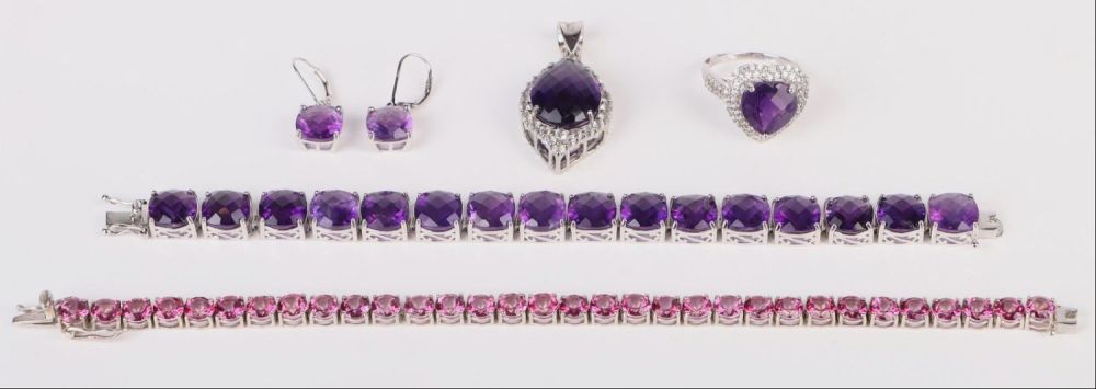 Lot 160155: STERLING SILVER AMETHYST & TOPAZ JEWELRY SET