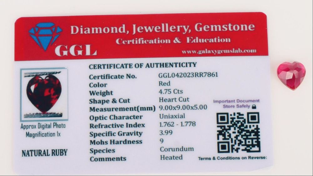 Lot 160168: 4.75CT GENUINE LOOSE RED HEART RUBY W/ CERT.