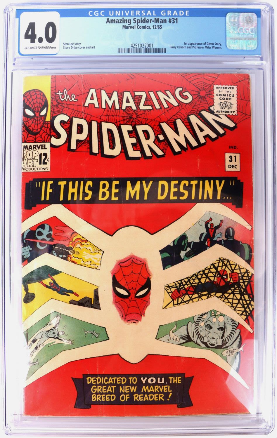 Lot 160173: AMAZING SPIDERMAN #31 CGC 4.0 1ST GWEN STACY