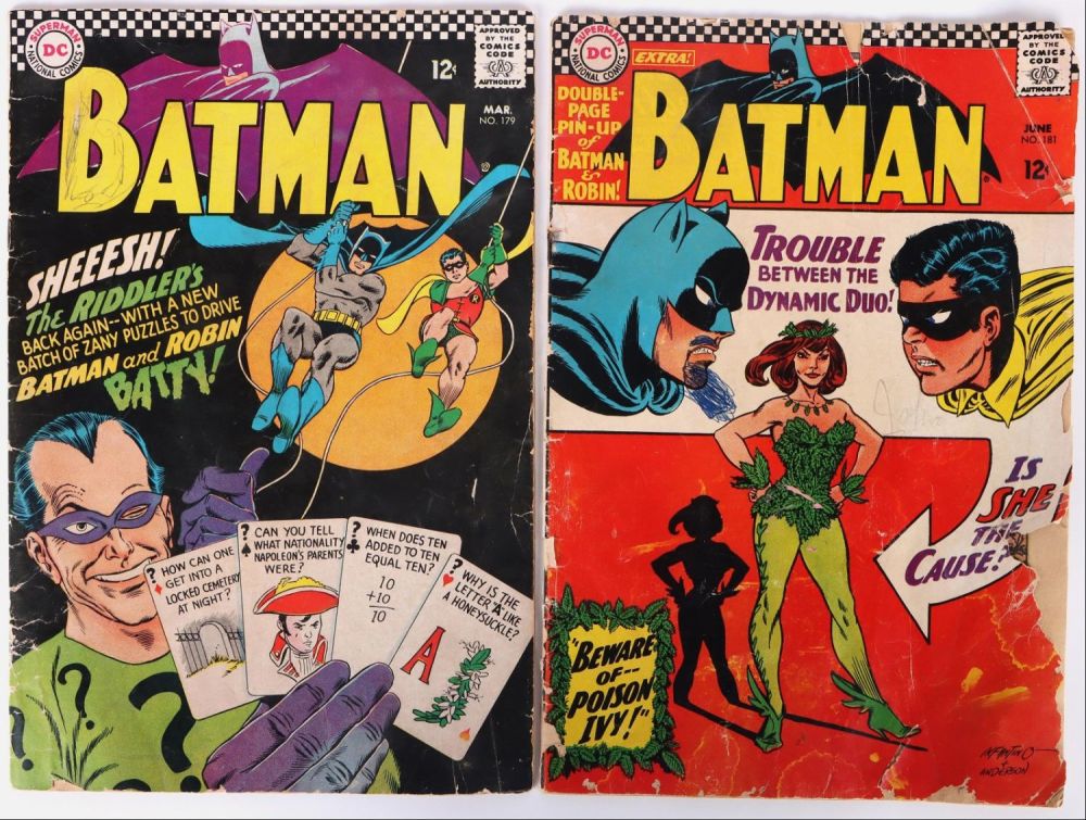 Lot 160174: BATMAN #181 & #179 1ST POISON IVY, 2ND RIDDLER