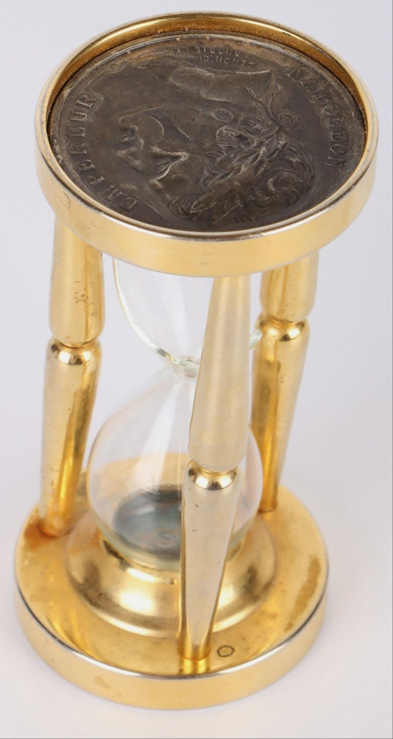 Lot 160261: FRENCH NAPOLEAN 1805 COIN INSET BRASS HOURGLASS