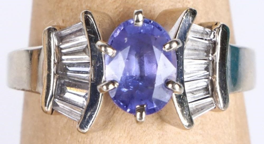 Lot 165150: .75CT TANZANITE14K WHITE GOLD LADIES DIAMOND RING