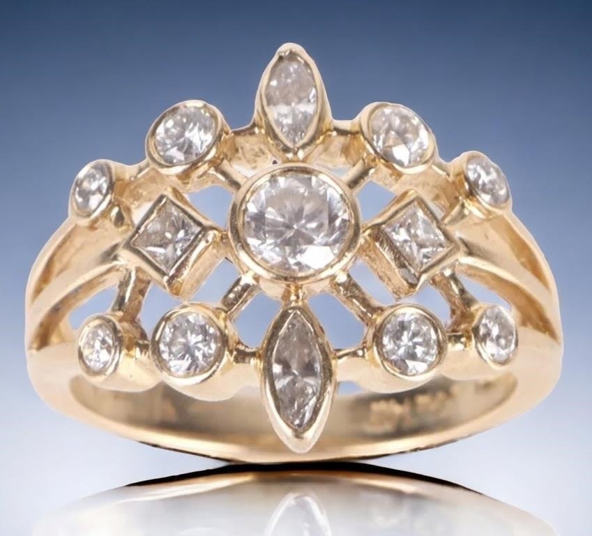 Lot 165154: DIAMOND SNOWFLAKE 14K YELLOW GOLD RING