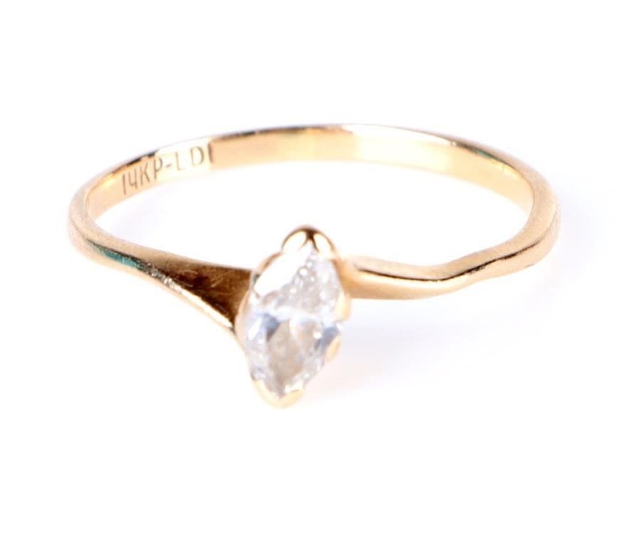 Lot 165157: 14K YELLOW GOLD 0.30CT MARQUISE DIAMOND RING