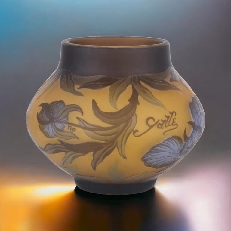 Lot 165263: GALLE CAMEO GLASS FLORL POTTERY VASE