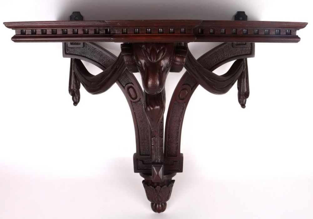 Lot 165305: VINTAGE CARVED DARK WOOD FLOATING WALL SHELF
