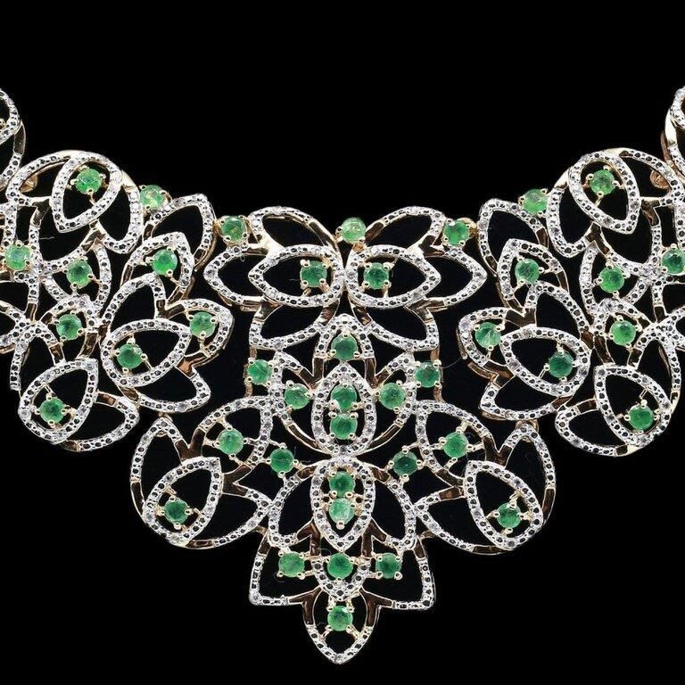 Lot 166158: 7.83CTW EMERALD & 2.39CTW TOPAZ STERLING NECKLACE