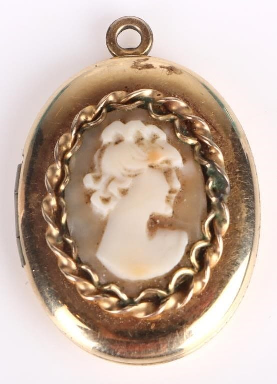 Lot 166173: ANTIQUE 10K YELLOW GOLD CAMEO LADIES LOCKET
