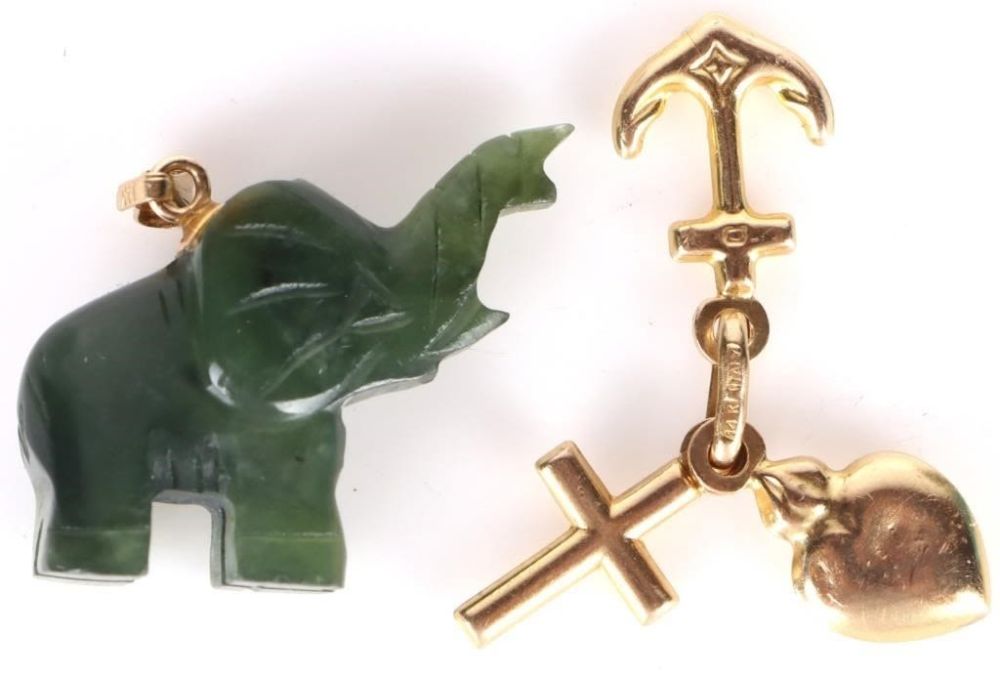 Lot 166176: 14K YELLOW GOLD & JADE LADIES PENDANTS - LOT OF 2