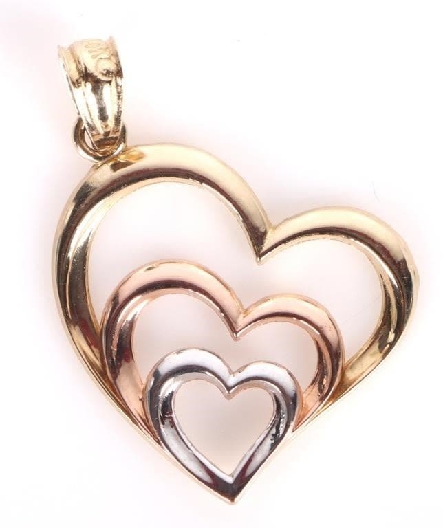 Lot 166180: 14K TRI-GOLD GRADUATED HEART LADIES PENDANT