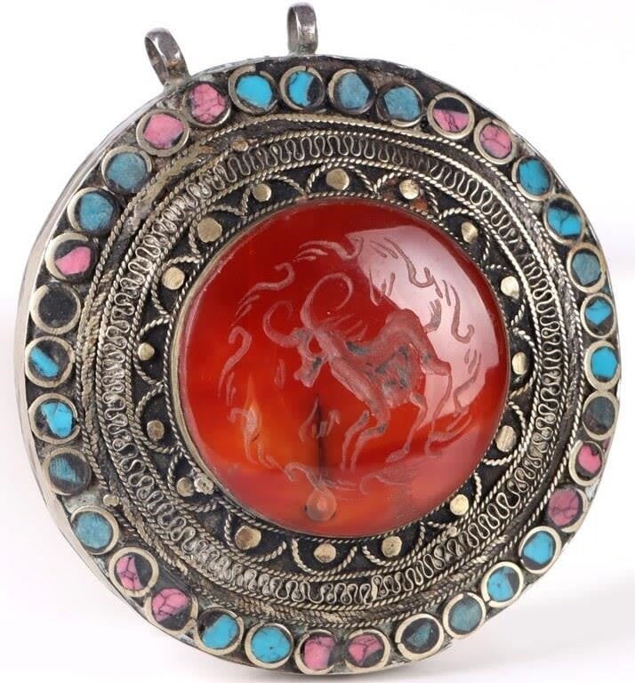 Lot 166181: CARNELIAN INTAGLIO HORSE STERLING SILVER PENDANT