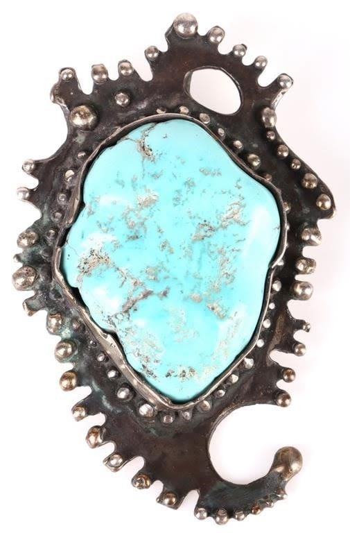 Lot 166182: DON STAALS ANTIQUE STERLING TURQUOISE PENDANT