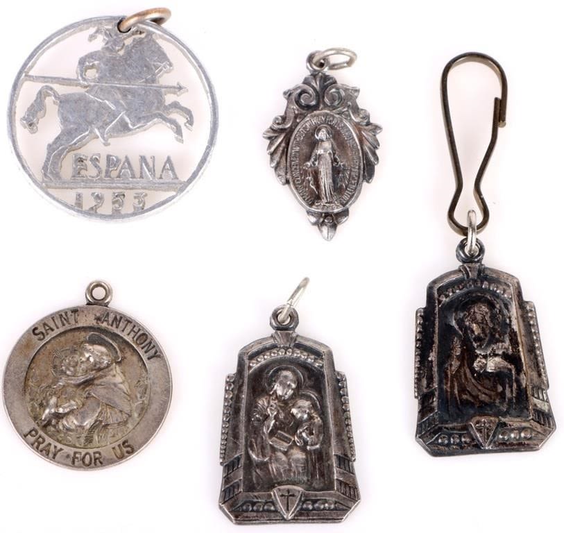 Lot 166183: ANTIQUE SAINT ANTHONY SILVER PENDANTS - LOT OF 5