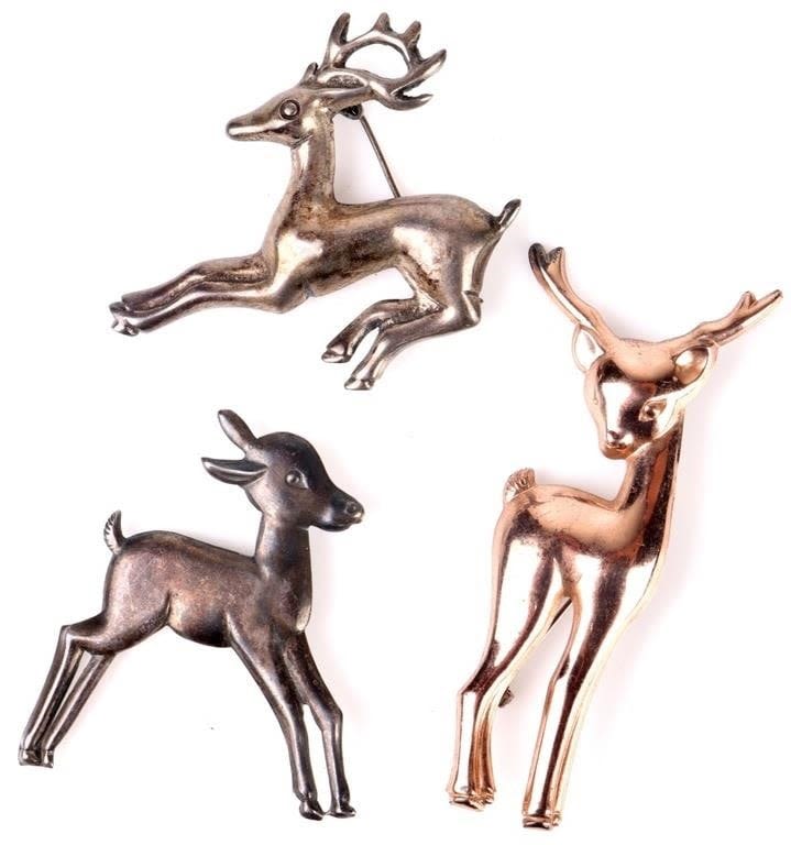 Lot 166187: VINTAGE STERLING SILVER DEER PINS LOT OF 3