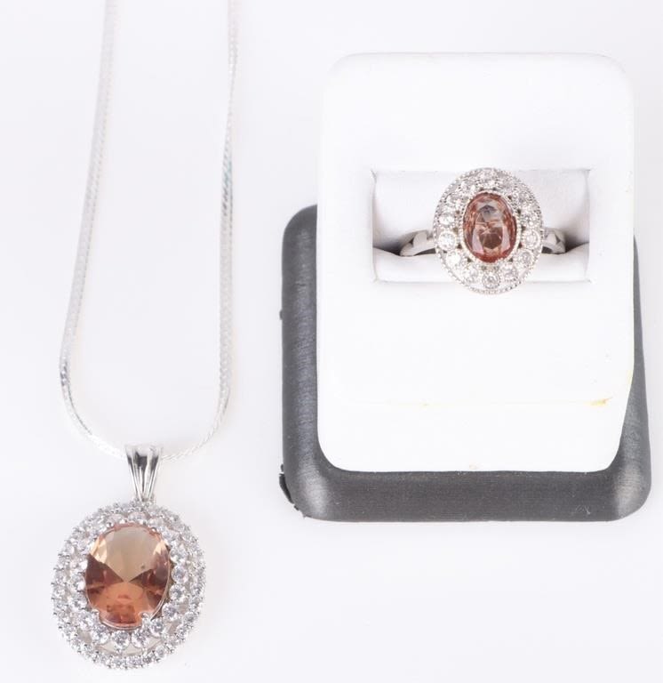 Lot 166191: STERLING SILVER MODERN LADIES RING & NECKLACE