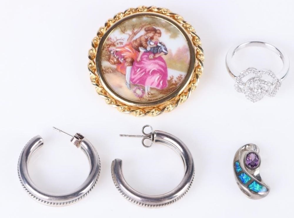 Lot 166200: STERLING SIVER JEWELRY & LIMOGES BROOCH