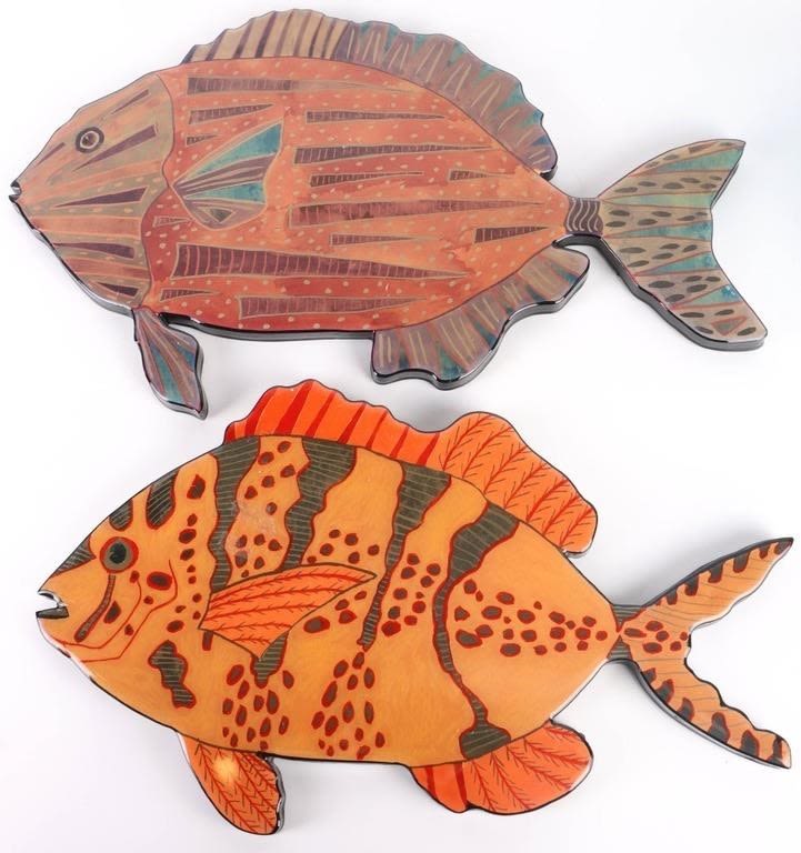 Lot 166224: BIBEAU CORAL & MIXED BERRIES FISH CUT-OUT ART