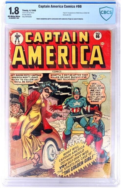 Lot 166252: CAPTAIN AMERICA COMIC #66 CGC 1.8- 1ST GOLDEN GIRL