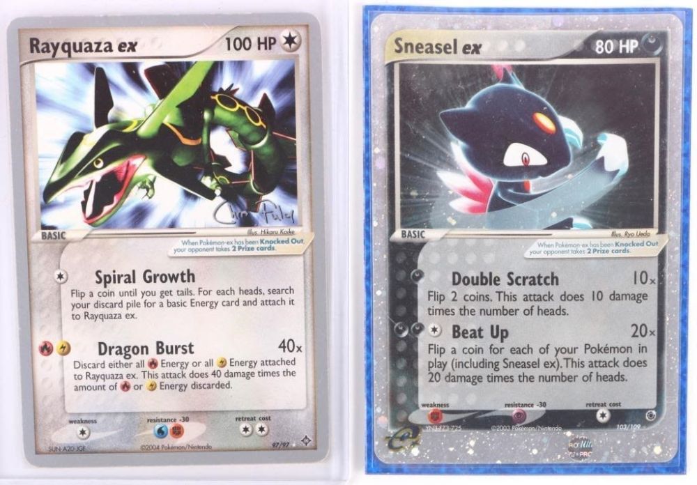 Lot 166273: POKEMON RAYQUAZA ex & SNEASEL ex CARDS (2)