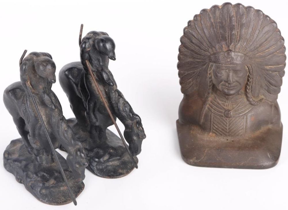 Lot 166300: VINTAGE BRONZE INDIAN BOOK ENDS - LOT OF 3