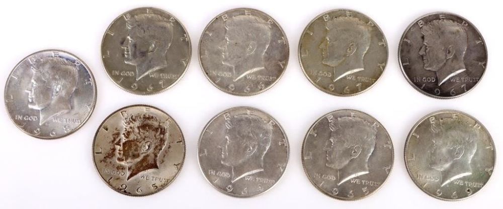 Lot 166324: 40% SILVER KENNEDY HALF DOLLARS LOT OF 11