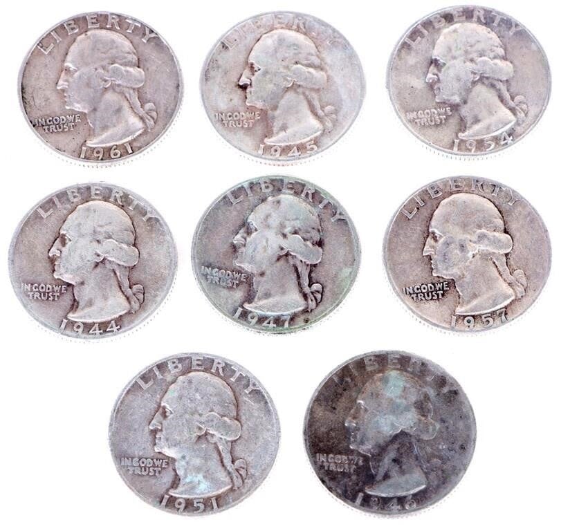 Lot 166326: 90% SILVER WASHINGTON QUARTERS - LOT OF 8