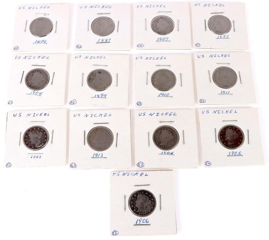 Lot 166338: 1887-1912 LIBERTY HEAD V-NICKELS - LOT OF 13