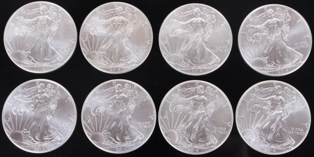 Lot 168299: SILVER  EAGLES 1 OZT 2014 TYPE 1 - LOT OF 8