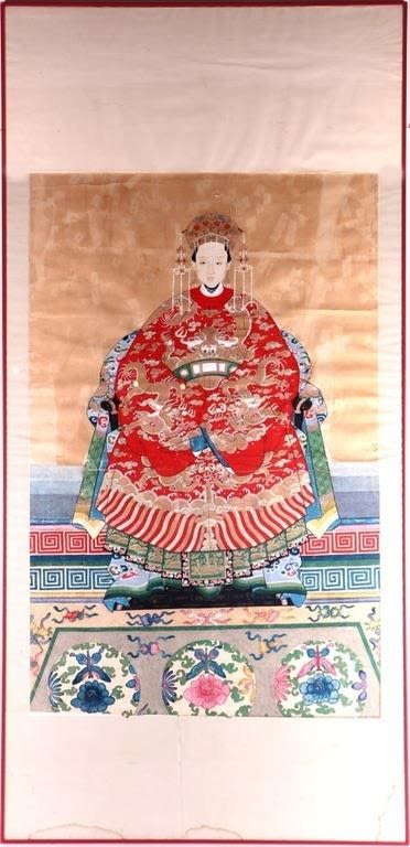 Lot 168306: ORIGINAL LARGE CHINESE ANCESTRAL PORTRAIT PAINTING