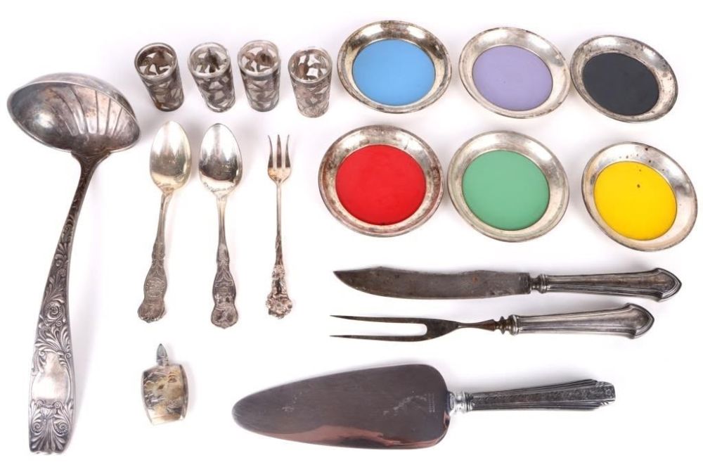 Lot 169162: STERLING SILVER ANTIQUE FLATWARE & DISHES - (18)